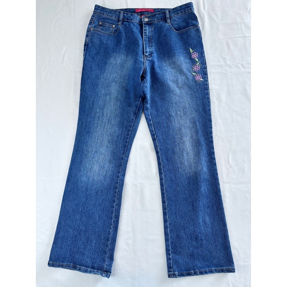 Cosmopolitan Jeanswear Womens Floral Embroidered Bootcut Jeans Blue Size 14